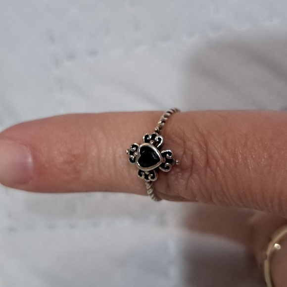 NEW 925 Sterling Heart/Cross Ring Fine Jewelry Black Stone Size 6 Boutique - Picture 6 of 11